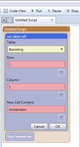 Set table cell with set column and set row