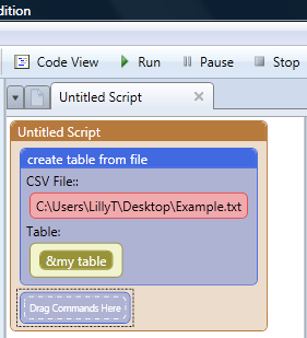 the create table from file command with file path leading to csv