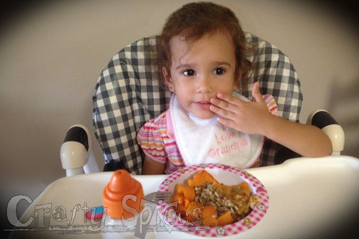 Kira eating Stuffed Bell Peppers