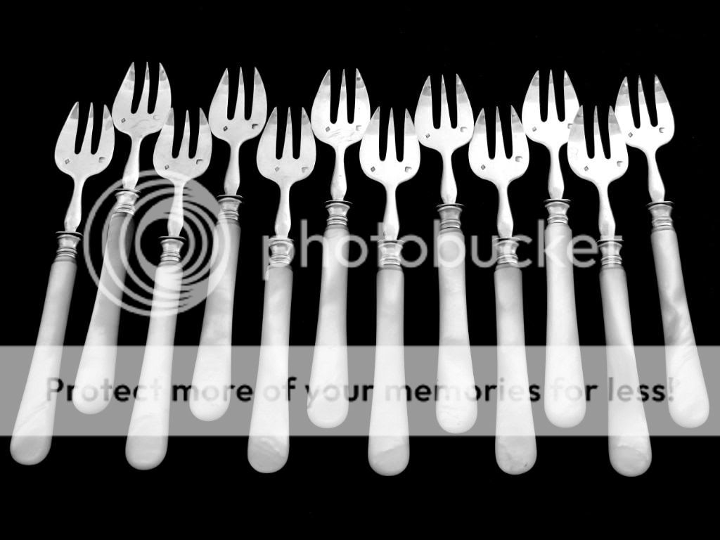 HENIN French Sterling Silver & Pearl Oyster Forks 12pc  