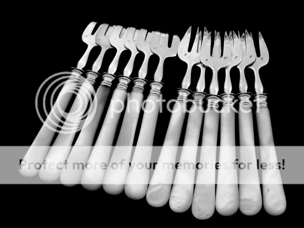 HENIN French Sterling Silver & Pearl Oyster Forks 12pc  