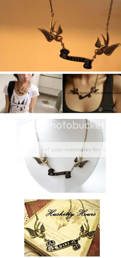 Retro Korean cute Double Swallow Necklace N 235  