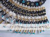 Vtg Bib Collar Fringed Necklace Glass Seed Beads Black Teal White 